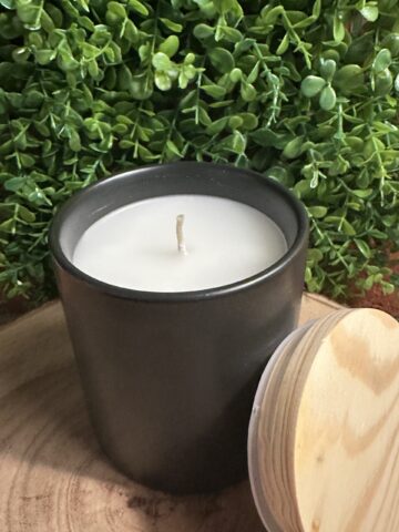 modern black tumbler with white wax