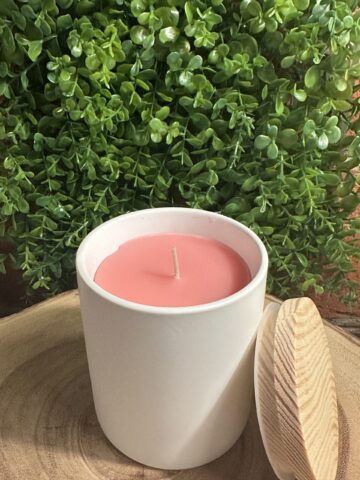 modern white tumbler with pink wax
