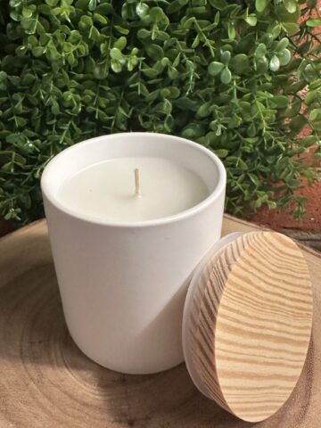modern white tumbler with white wax