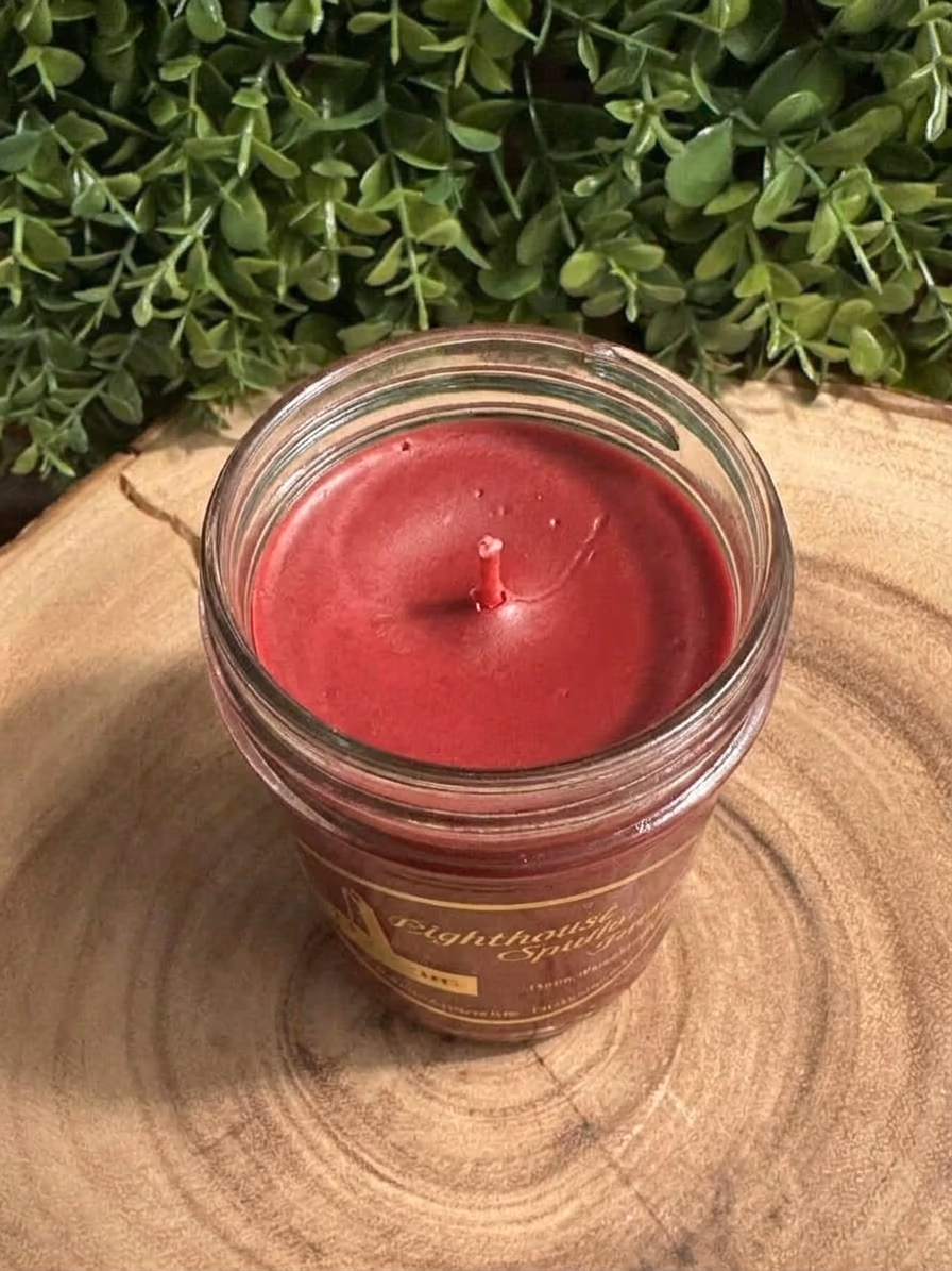 apple_cinnamon_jelly_top Apple Cinnamon Candle in an 8oz jelly jar candle with crimson red wax — top view