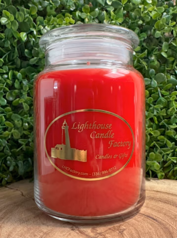 Black Cherry Candle in a 32oz apothecary jar with red wax — front view