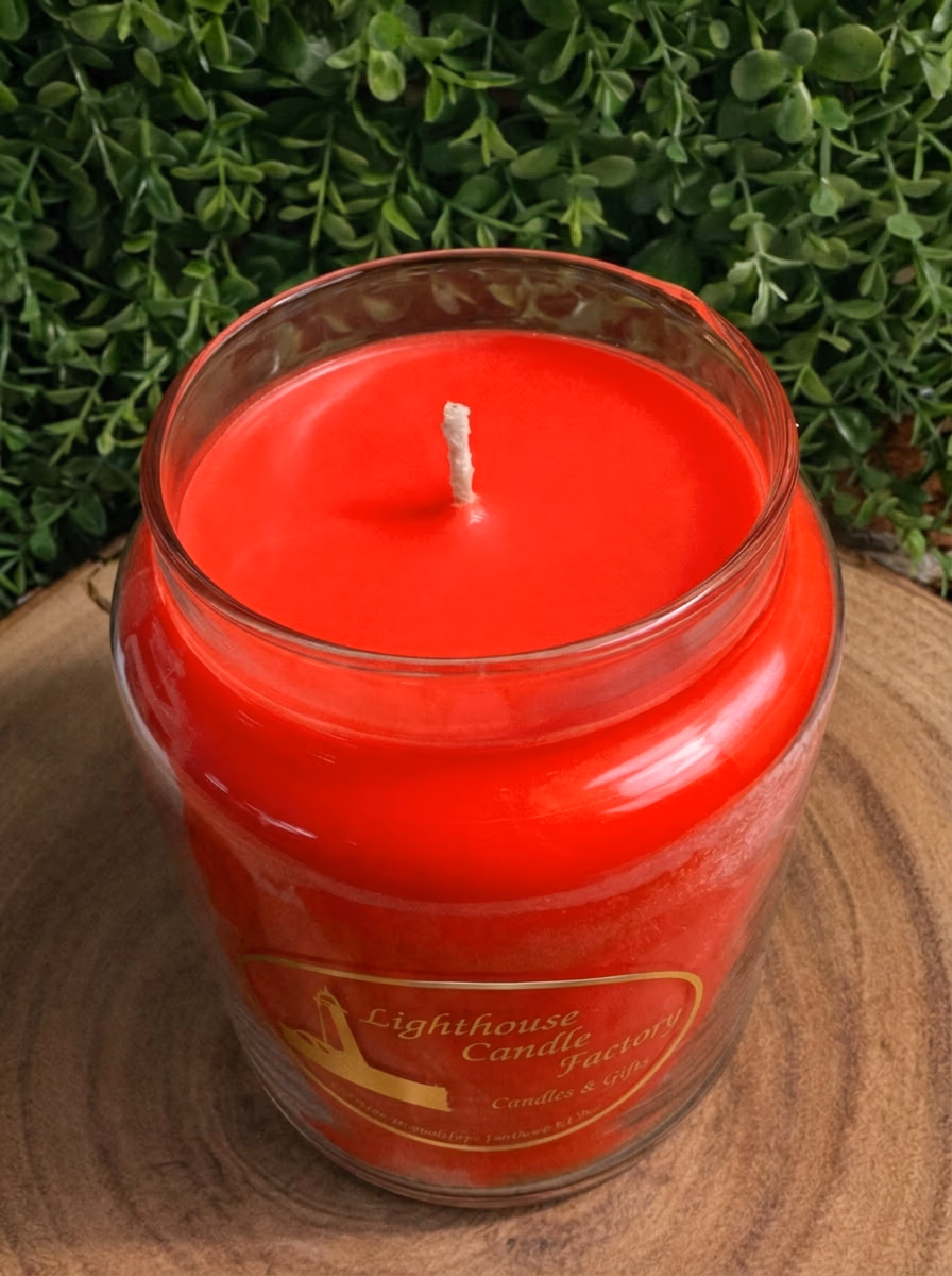 black_cherry_32_top Black Cherry Candle in a 32oz apothecary jar with red wax — top view