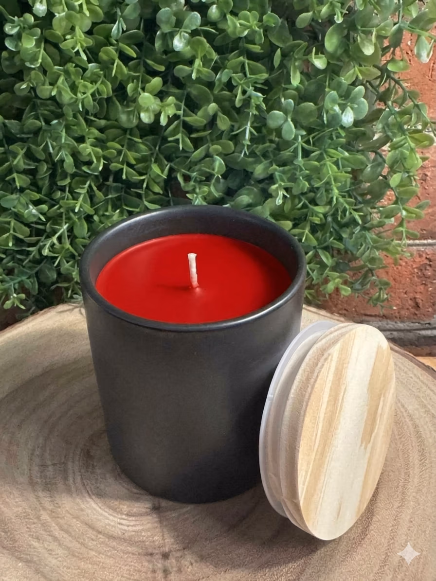 black_cherry_obg_black_12oz_modern_ceramic_tumbler Black Cherry Scented Candle in a black ceramic vessel with red wax — front view