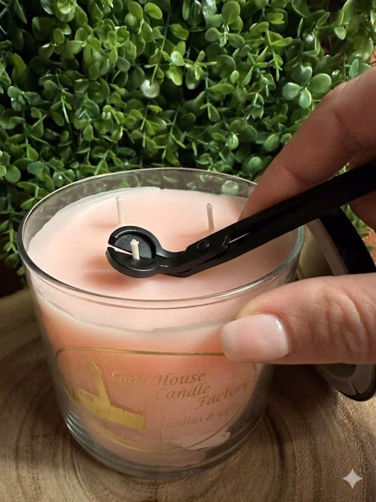 Trimming candle wicks for a clean burn