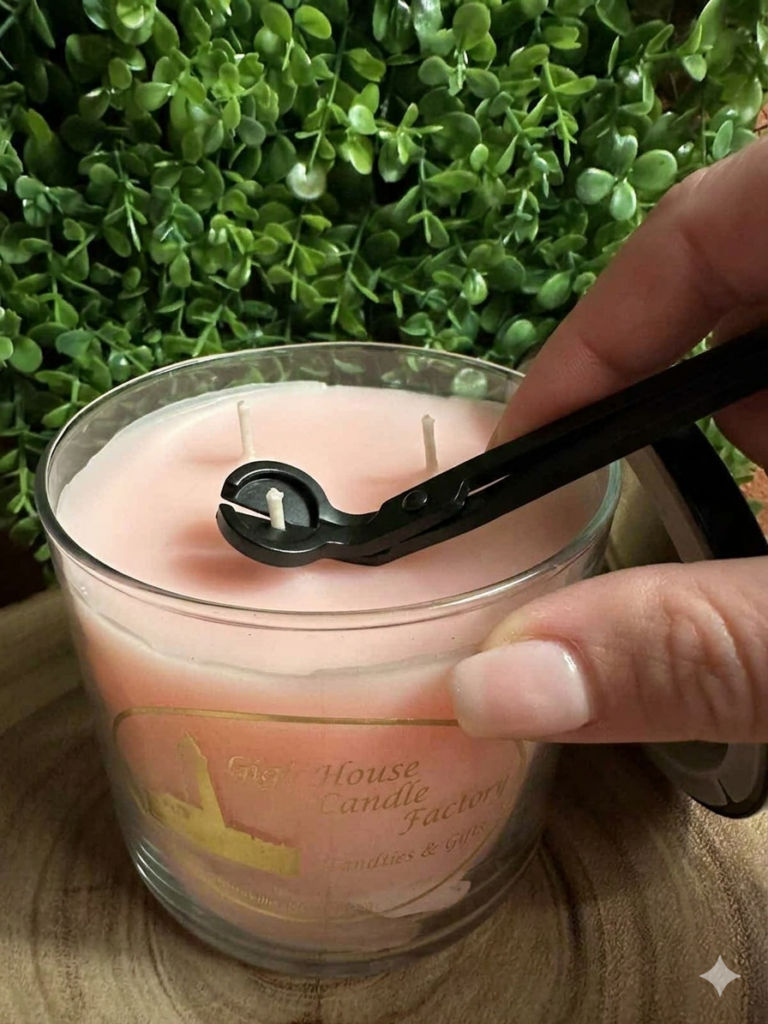 Trimming candle wicks for a clean burn